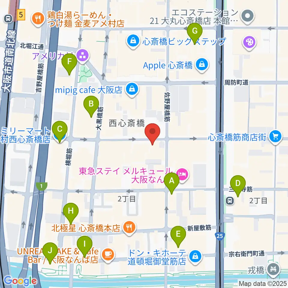心斎橋HOKAGE周辺のコンビニエンスストア一覧地図