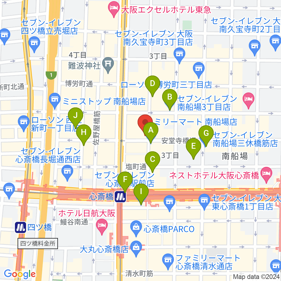 大阪RUIDO周辺のコンビニエンスストア一覧地図