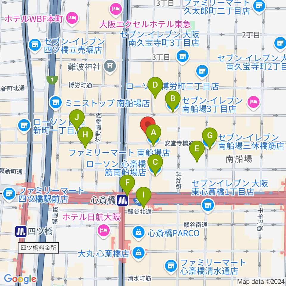 大阪RUIDO周辺のコンビニエンスストア一覧地図