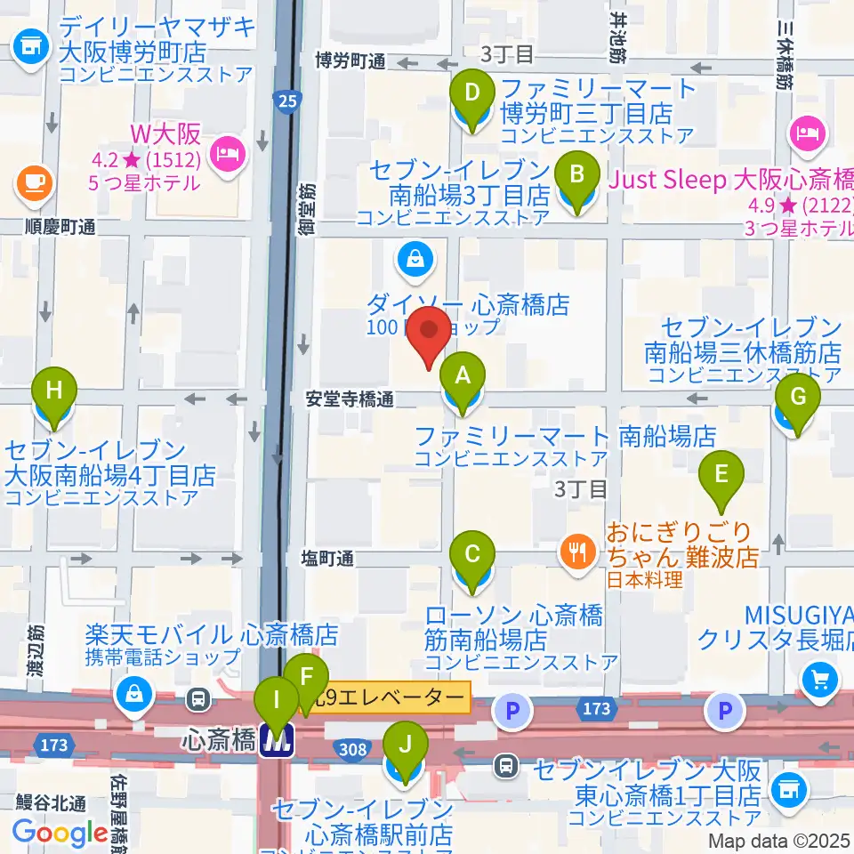 大阪RUIDO周辺のコンビニエンスストア一覧地図