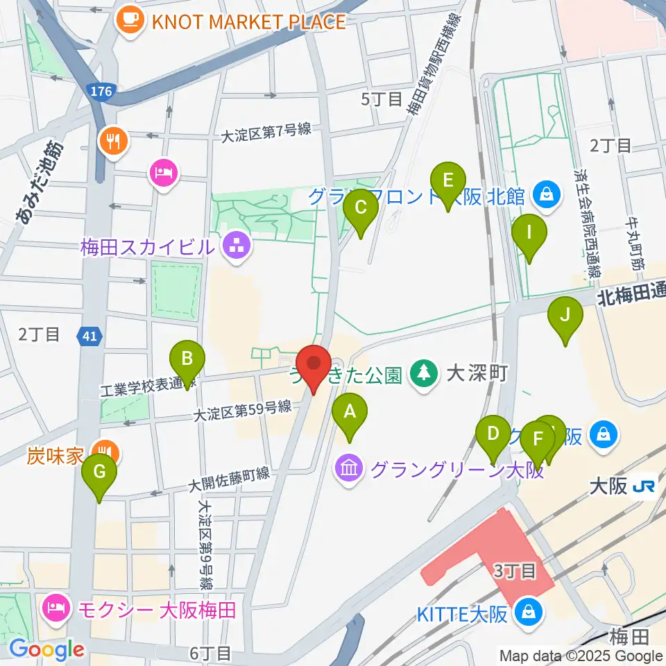 梅田シャングリラ周辺のコンビニエンスストア一覧地図