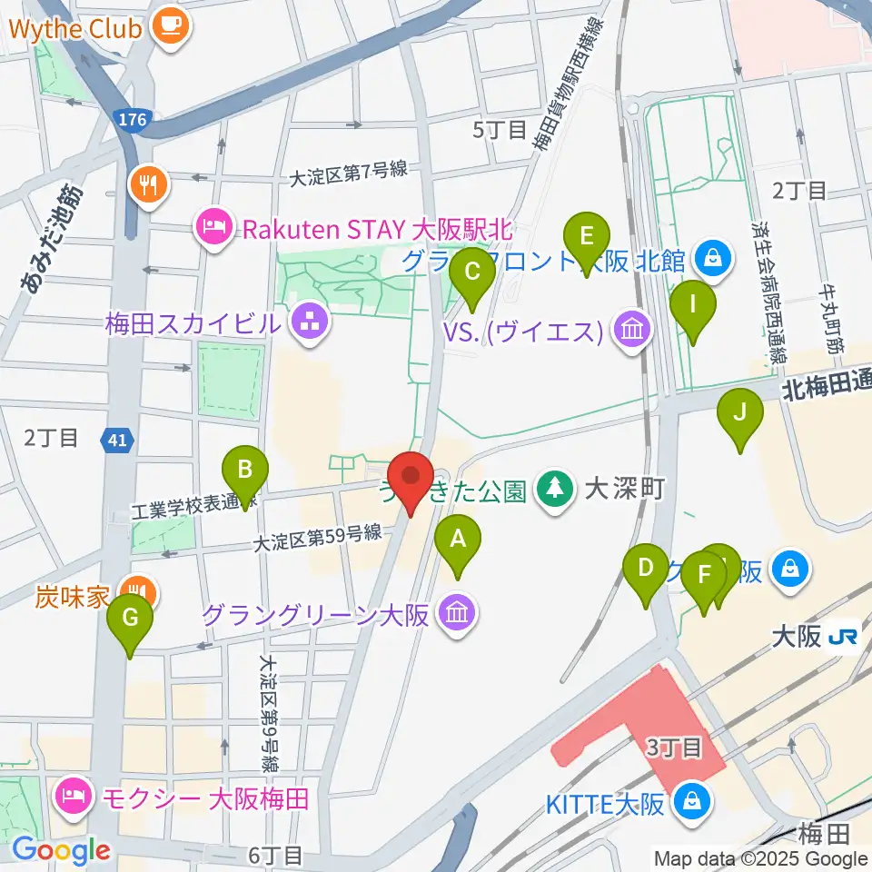 梅田シャングリラ周辺のコンビニエンスストア一覧地図