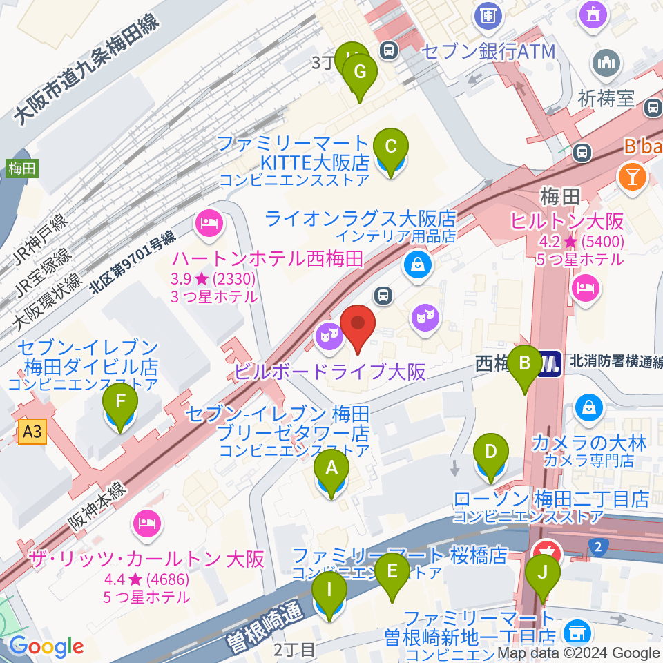 ビルボードライブ大阪周辺のコンビニエンスストア一覧地図