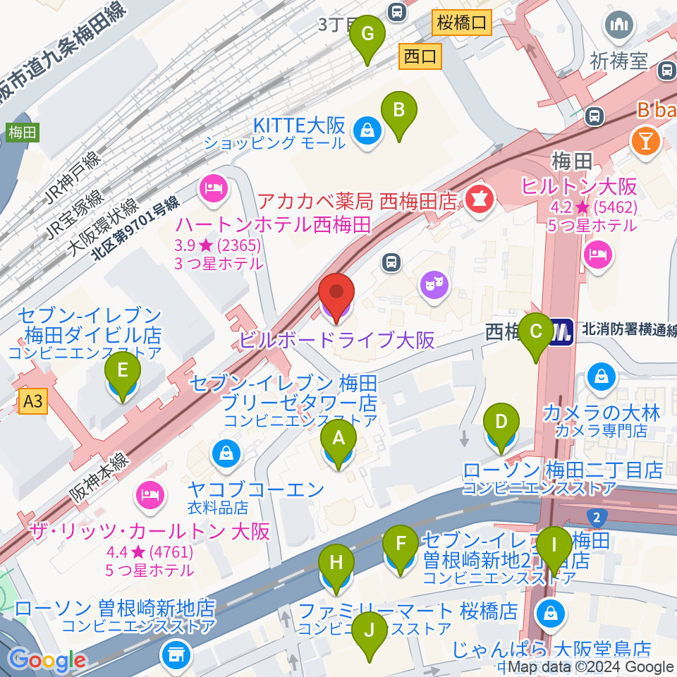 ビルボードライブ大阪周辺のコンビニエンスストア一覧地図