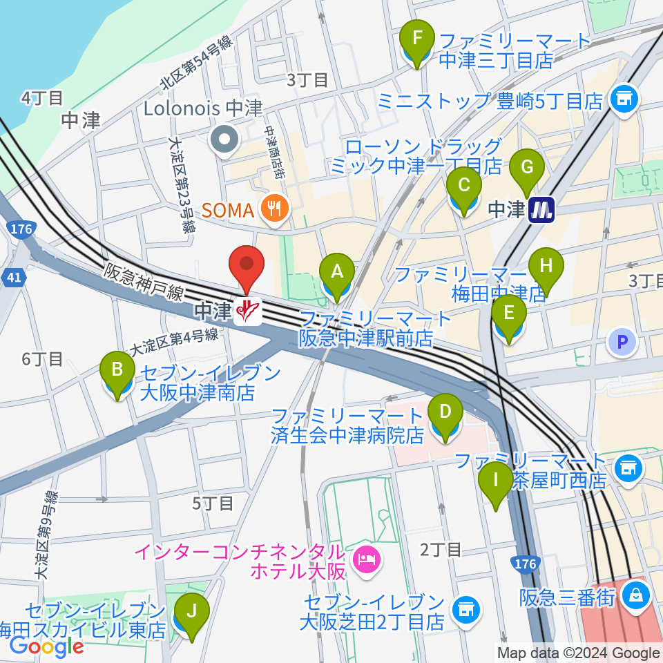 中津Vi-code周辺のコンビニエンスストア一覧地図