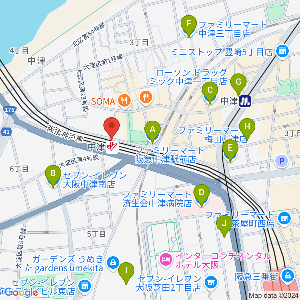 中津Vi-code周辺のコンビニエンスストア一覧地図