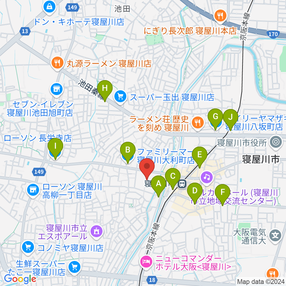 寝屋川VINTAGE周辺のコンビニエンスストア一覧地図