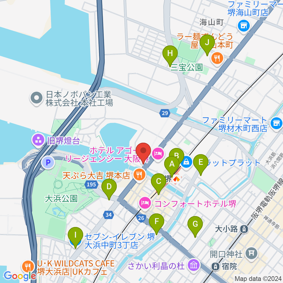 堺ファンダンゴ周辺のコンビニエンスストア一覧地図