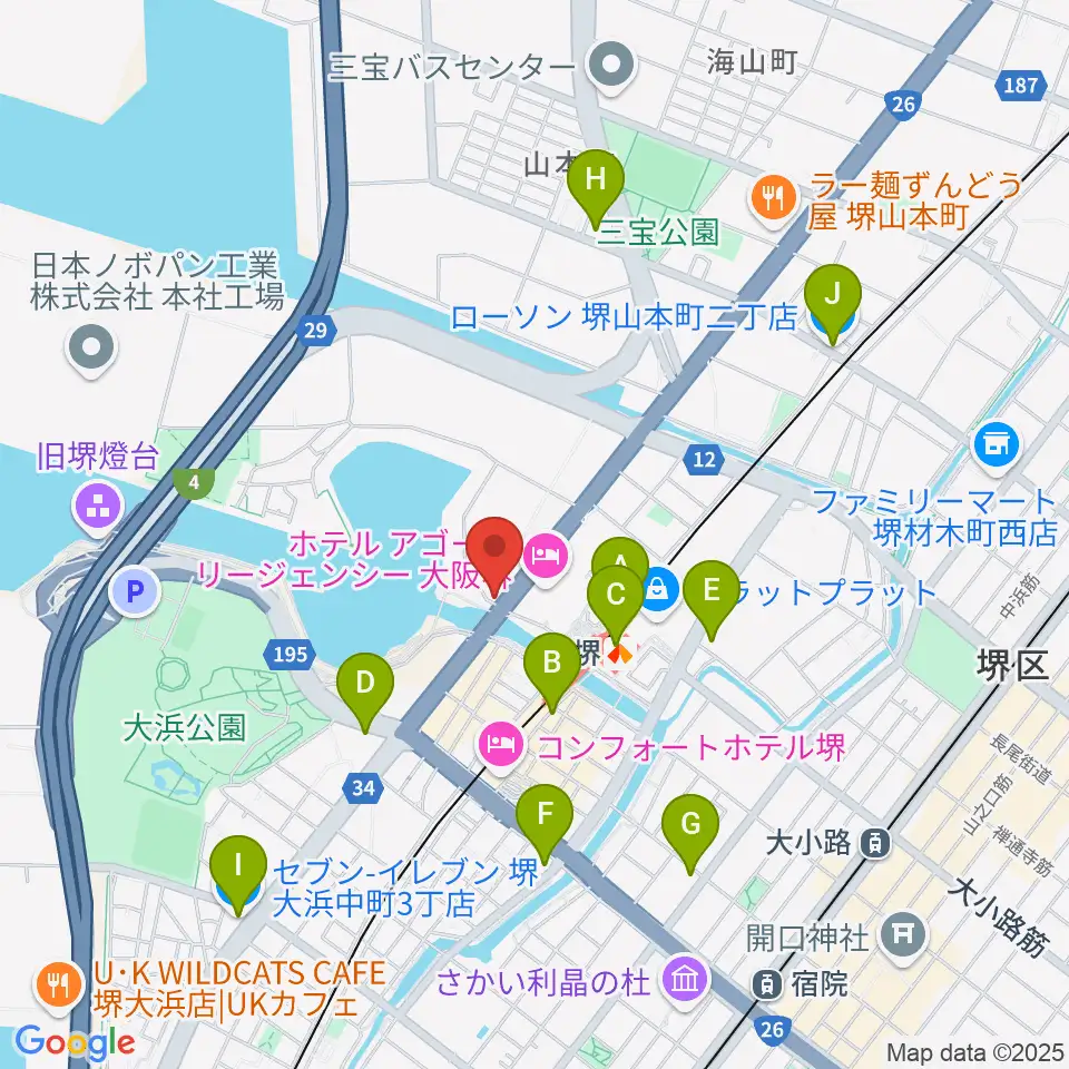 堺ファンダンゴ周辺のコンビニエンスストア一覧地図