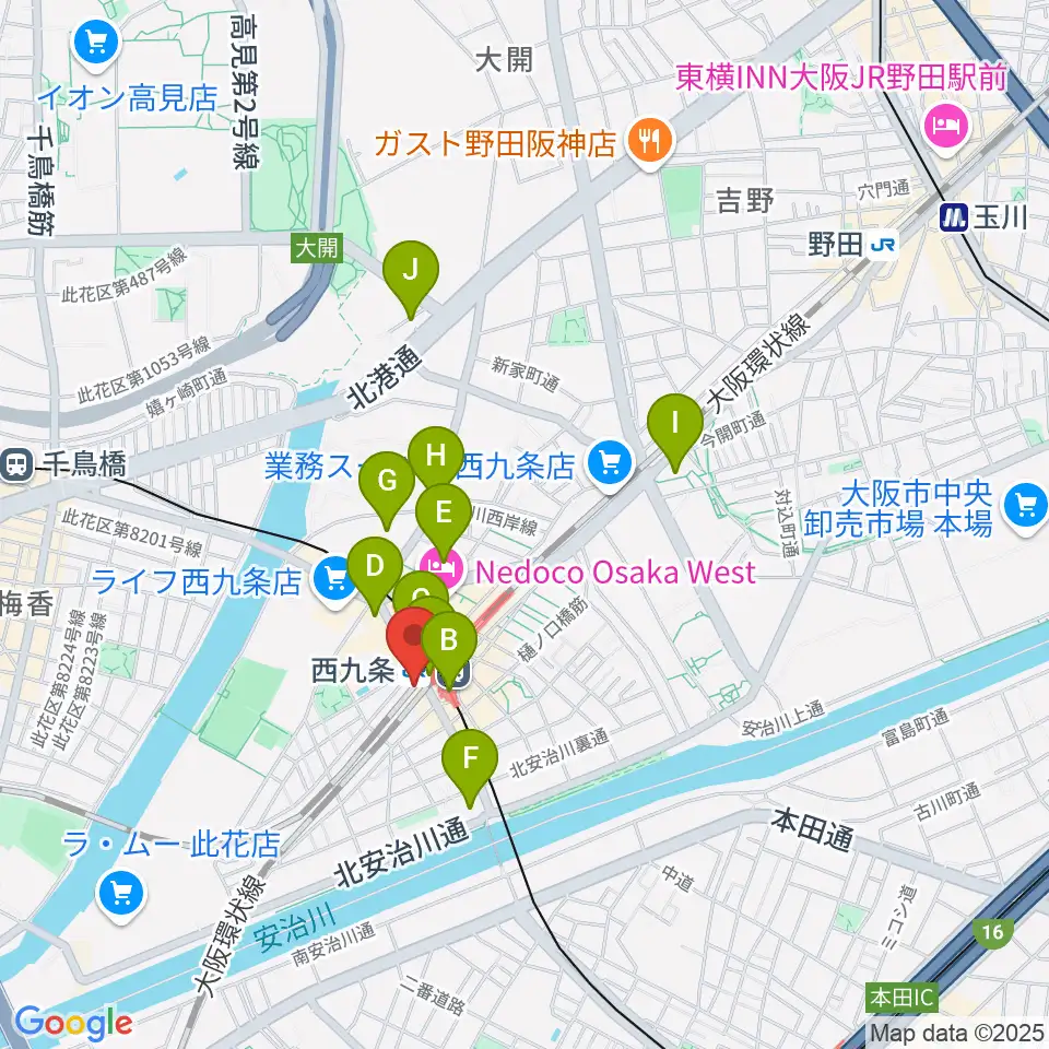 西九条BRAND NEW周辺のコンビニエンスストア一覧地図