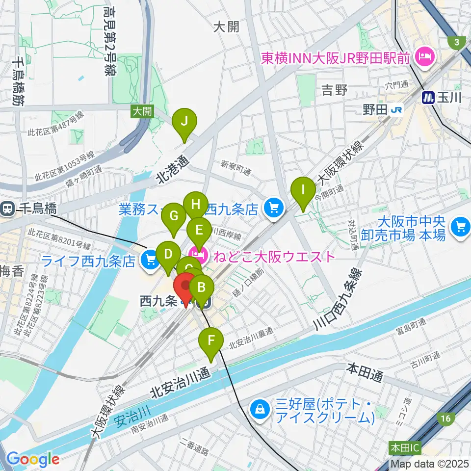 西九条BRAND NEW周辺のコンビニエンスストア一覧地図