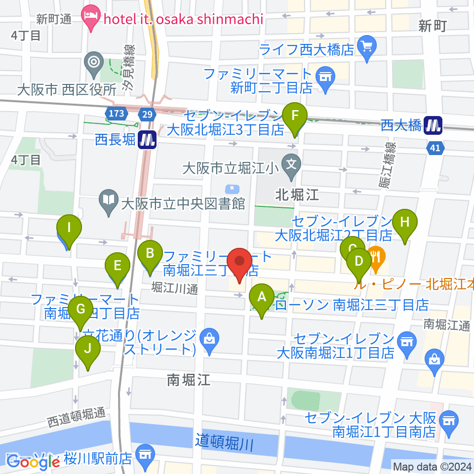 南堀江knave周辺のコンビニエンスストア一覧地図