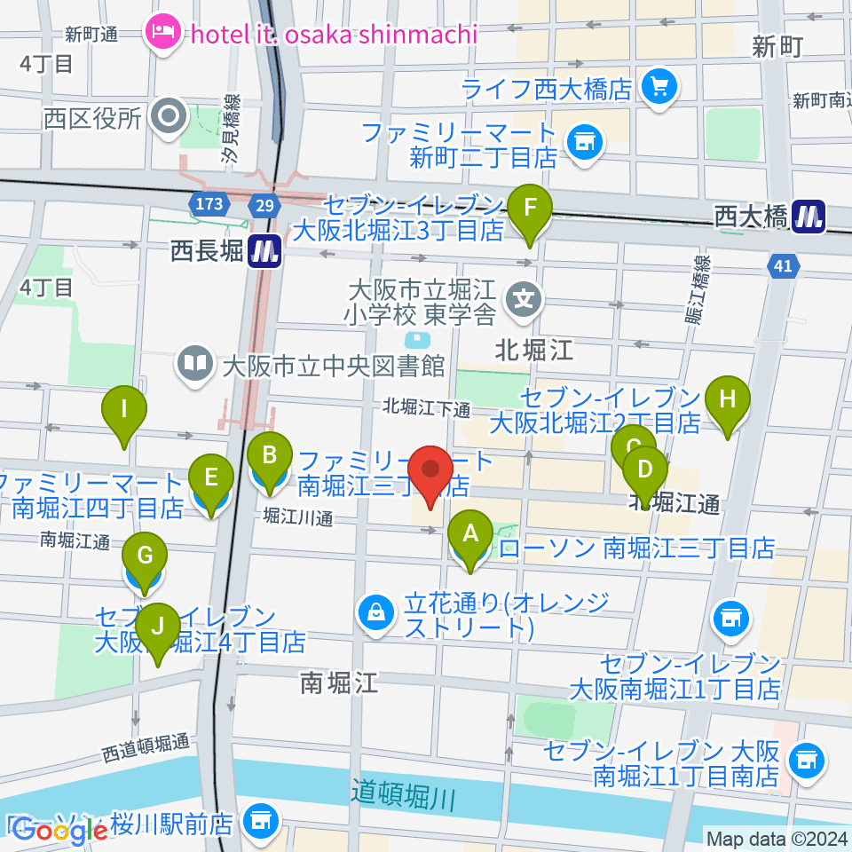 南堀江knave周辺のコンビニエンスストア一覧地図