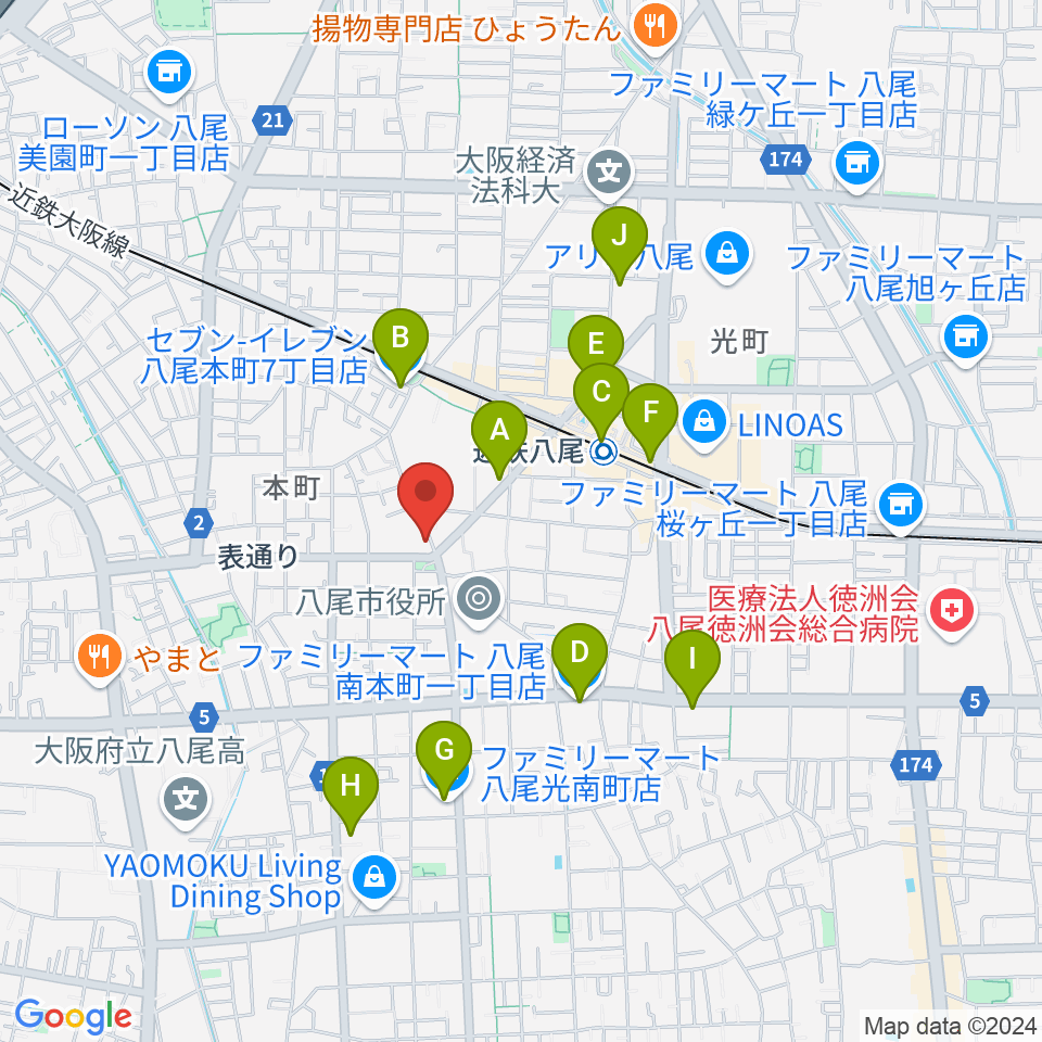 八尾シルキーホール周辺のコンビニエンスストア一覧地図