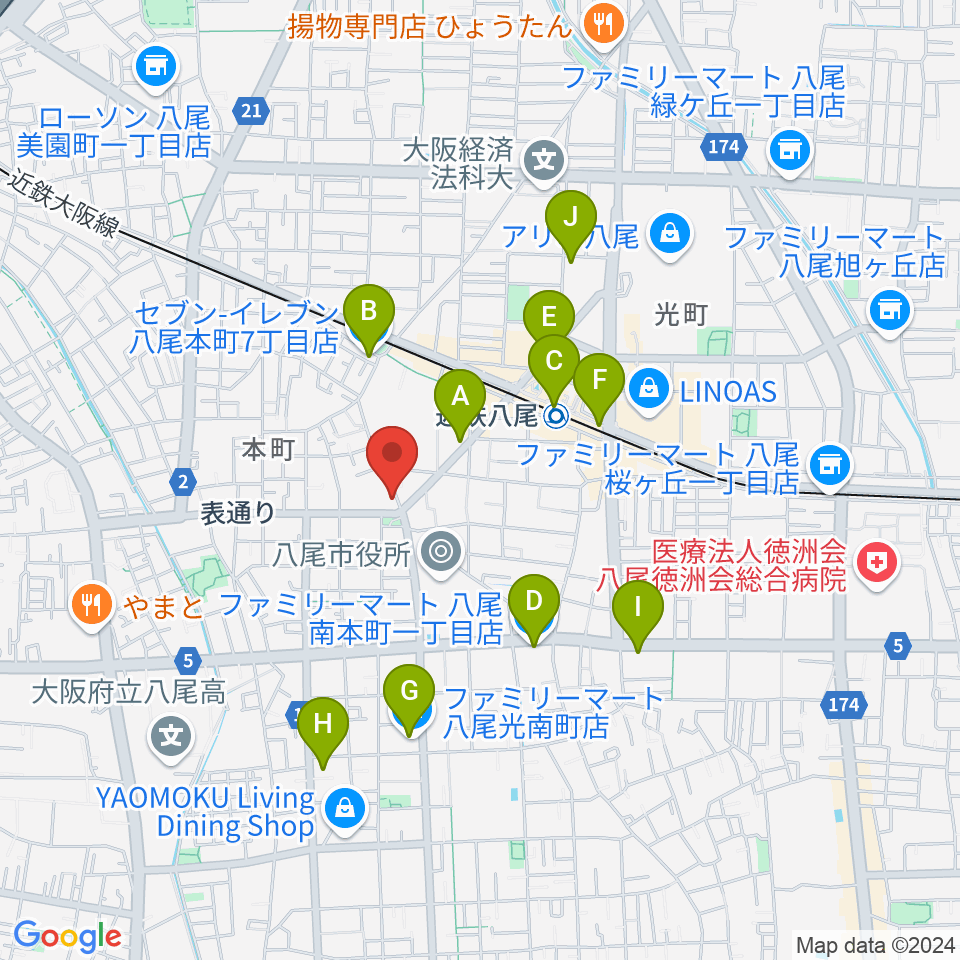 八尾シルキーホール周辺のコンビニエンスストア一覧地図