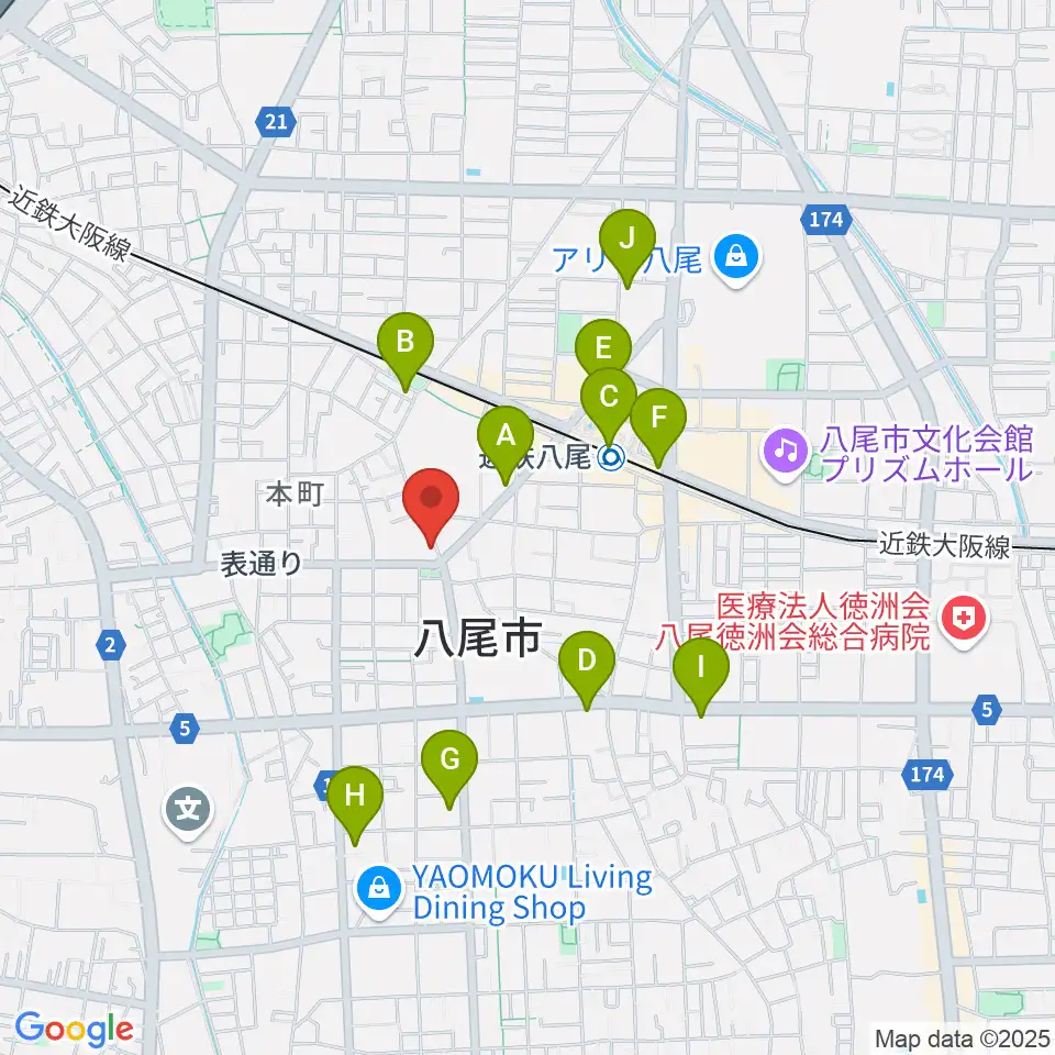 八尾シルキーホール周辺のコンビニエンスストア一覧地図