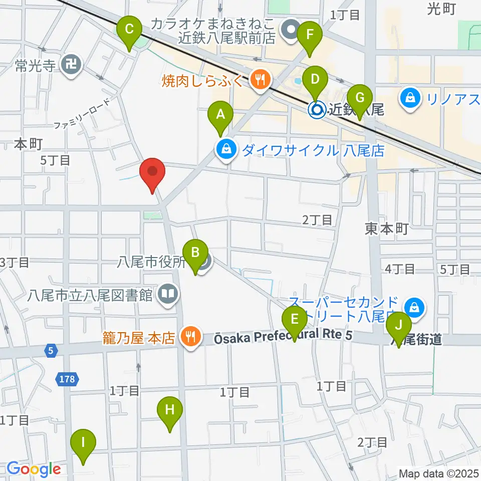 八尾シルキーホール周辺のコンビニエンスストア一覧地図