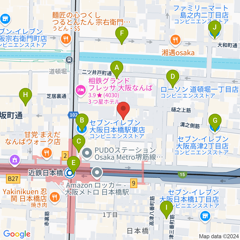 日本橋R/H/B周辺のコンビニエンスストア一覧地図