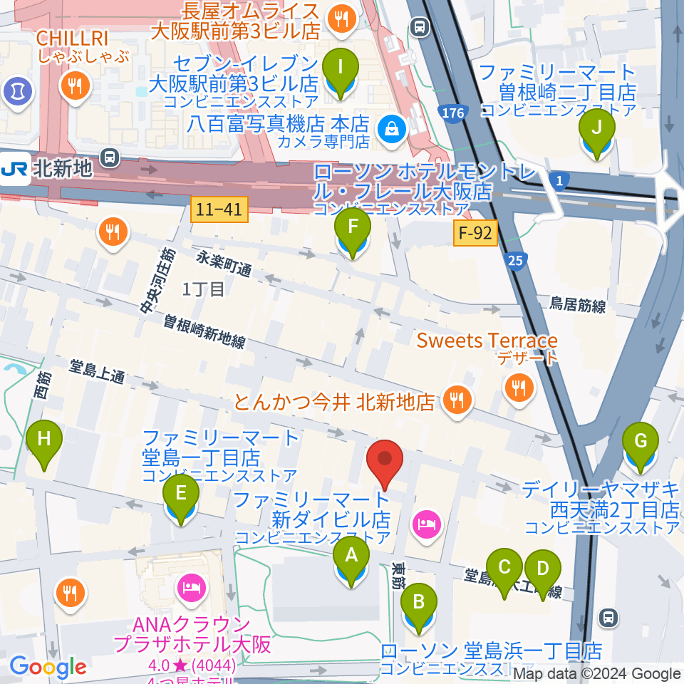 北新地ジャックローズ周辺のコンビニエンスストア一覧地図