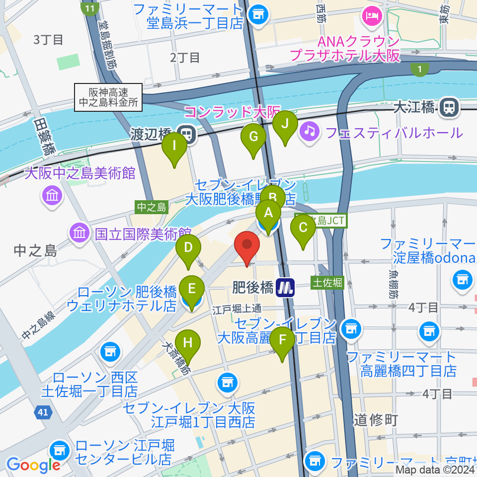 肥後橋VOXX周辺のコンビニエンスストア一覧地図