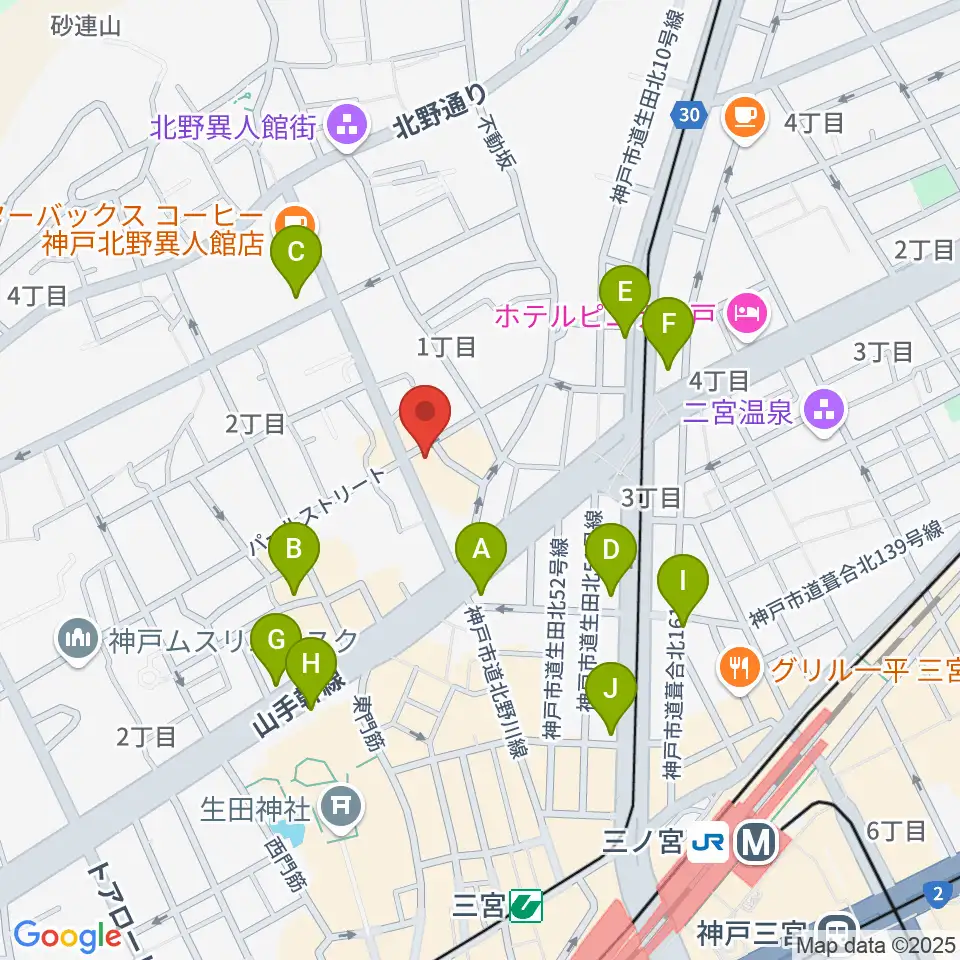 三ノ宮エリース周辺のコンビニエンスストア一覧地図