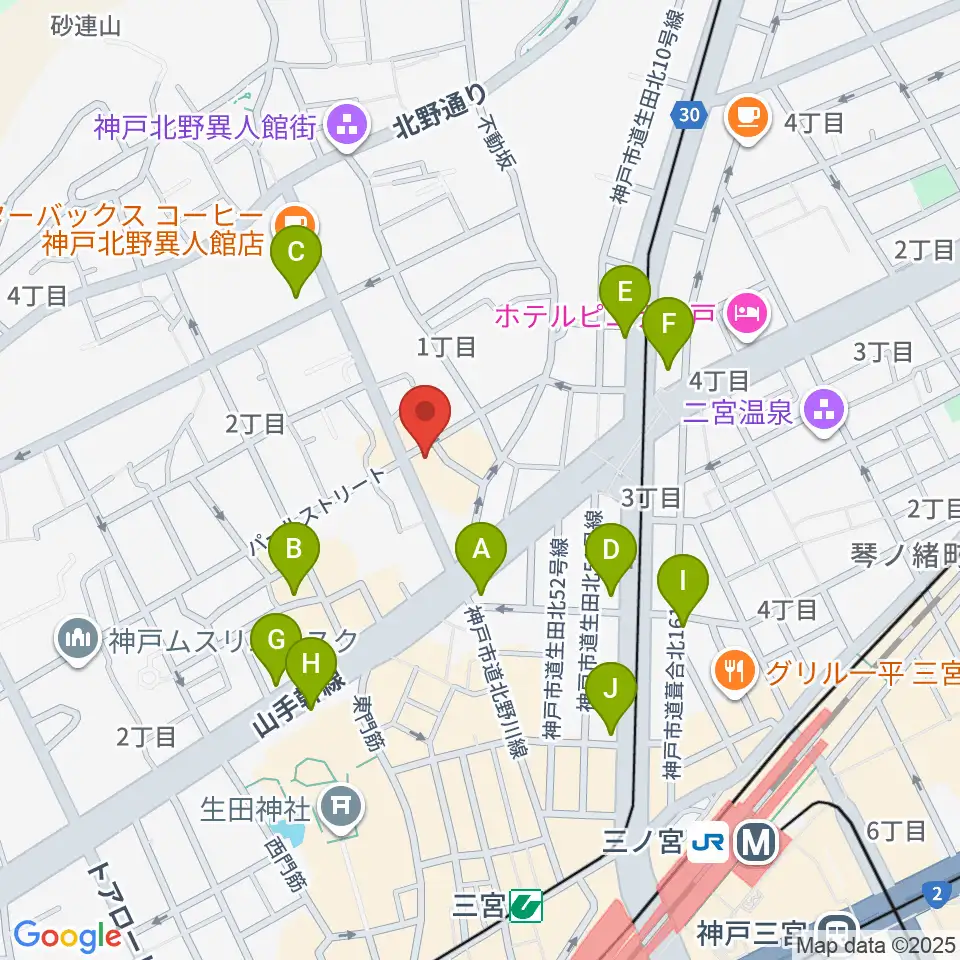 三ノ宮エリース周辺のコンビニエンスストア一覧地図