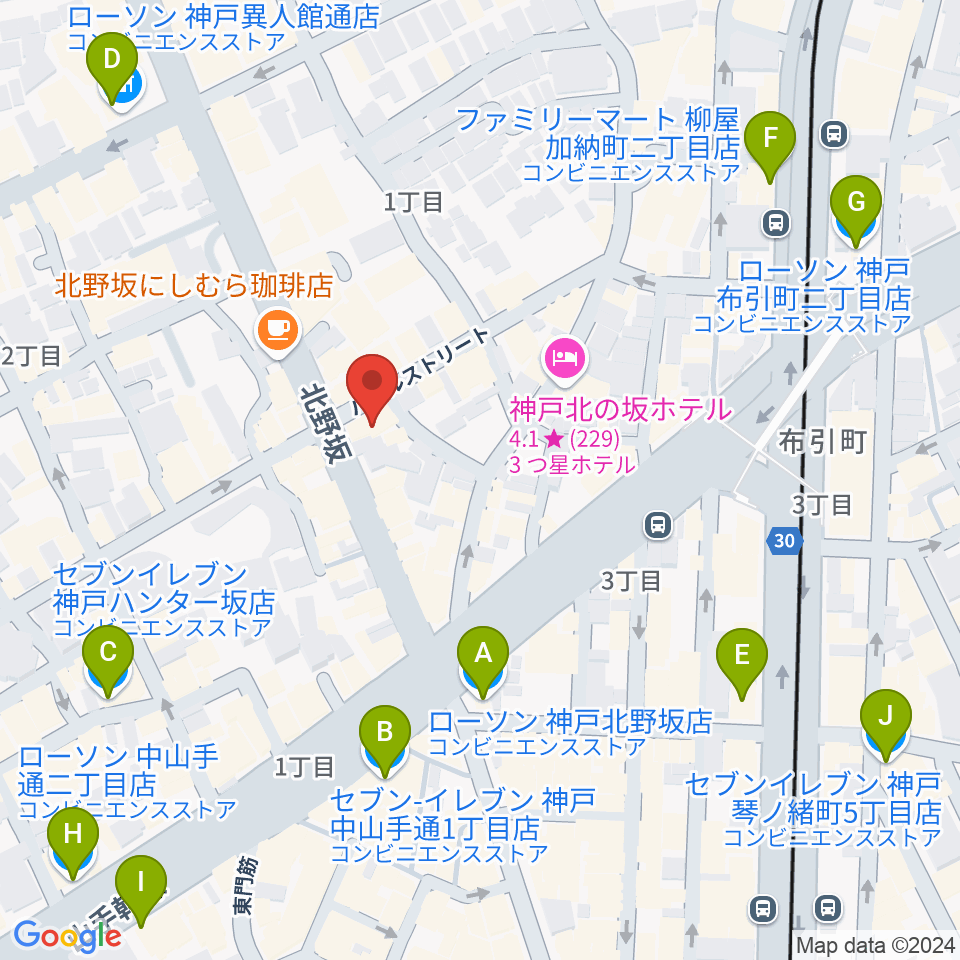 神戸ベイズンストリート周辺のコンビニエンスストア一覧地図