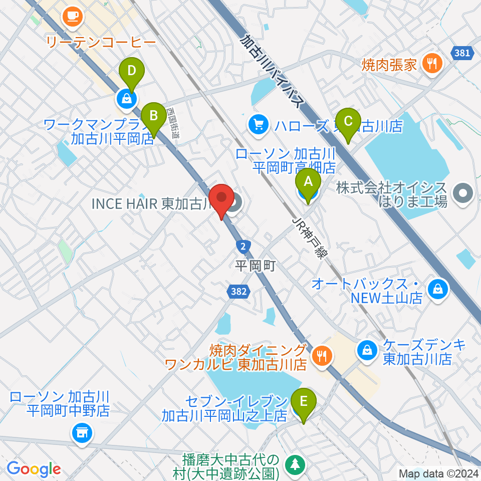 東加古川スターダンス周辺のコンビニエンスストア一覧地図