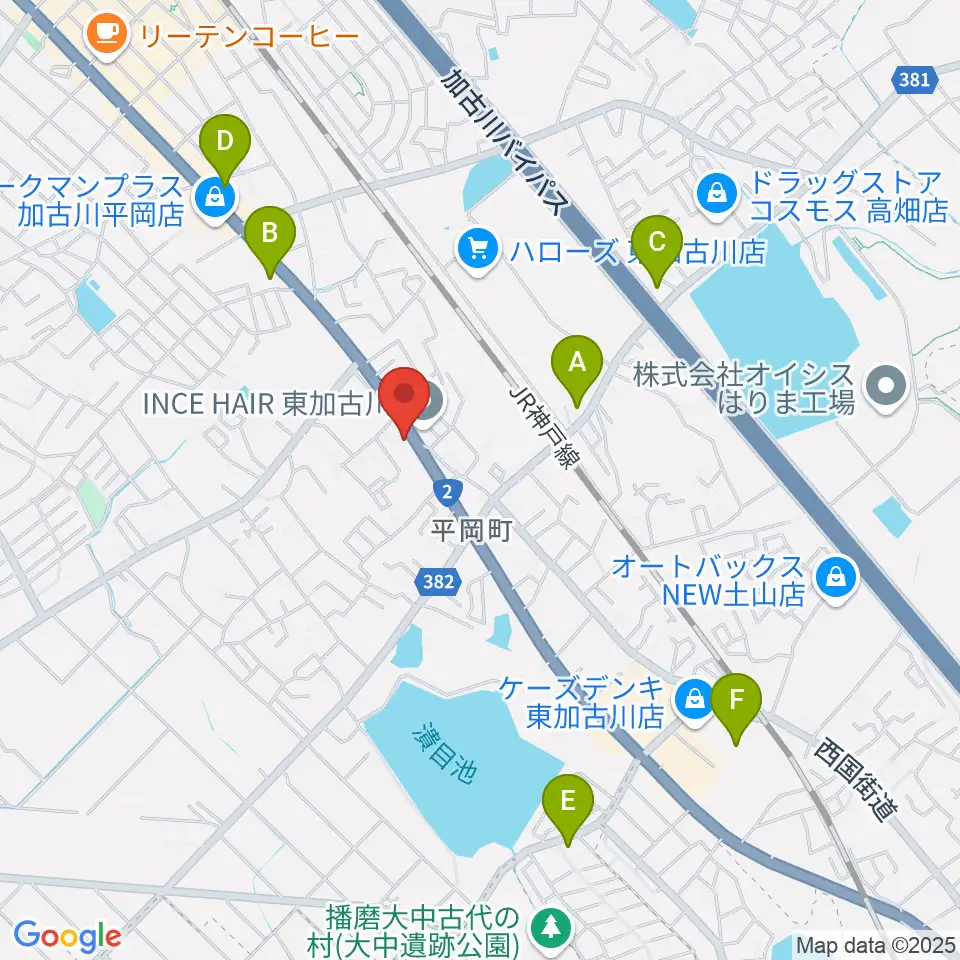 東加古川スターダンス周辺のコンビニエンスストア一覧地図