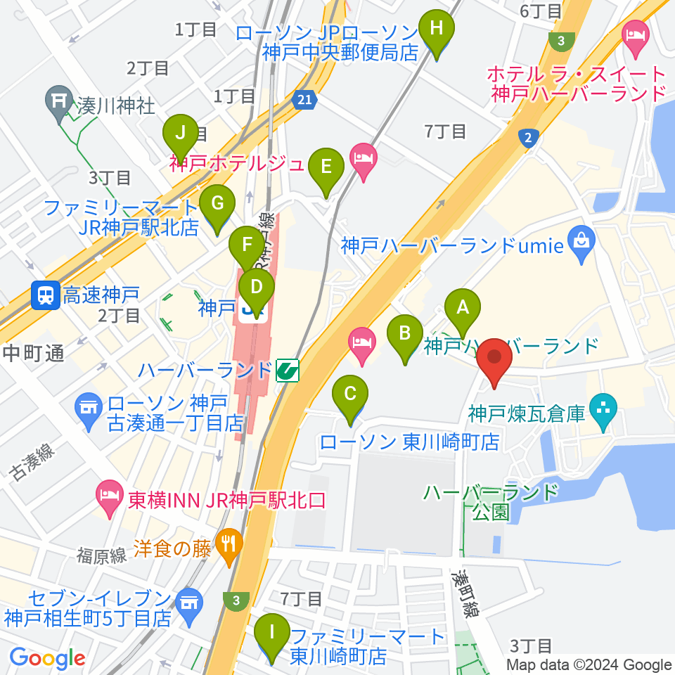 神戸新聞松方ホール周辺のコンビニエンスストア一覧地図