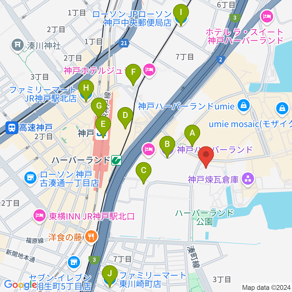 神戸新聞松方ホール周辺のコンビニエンスストア一覧地図