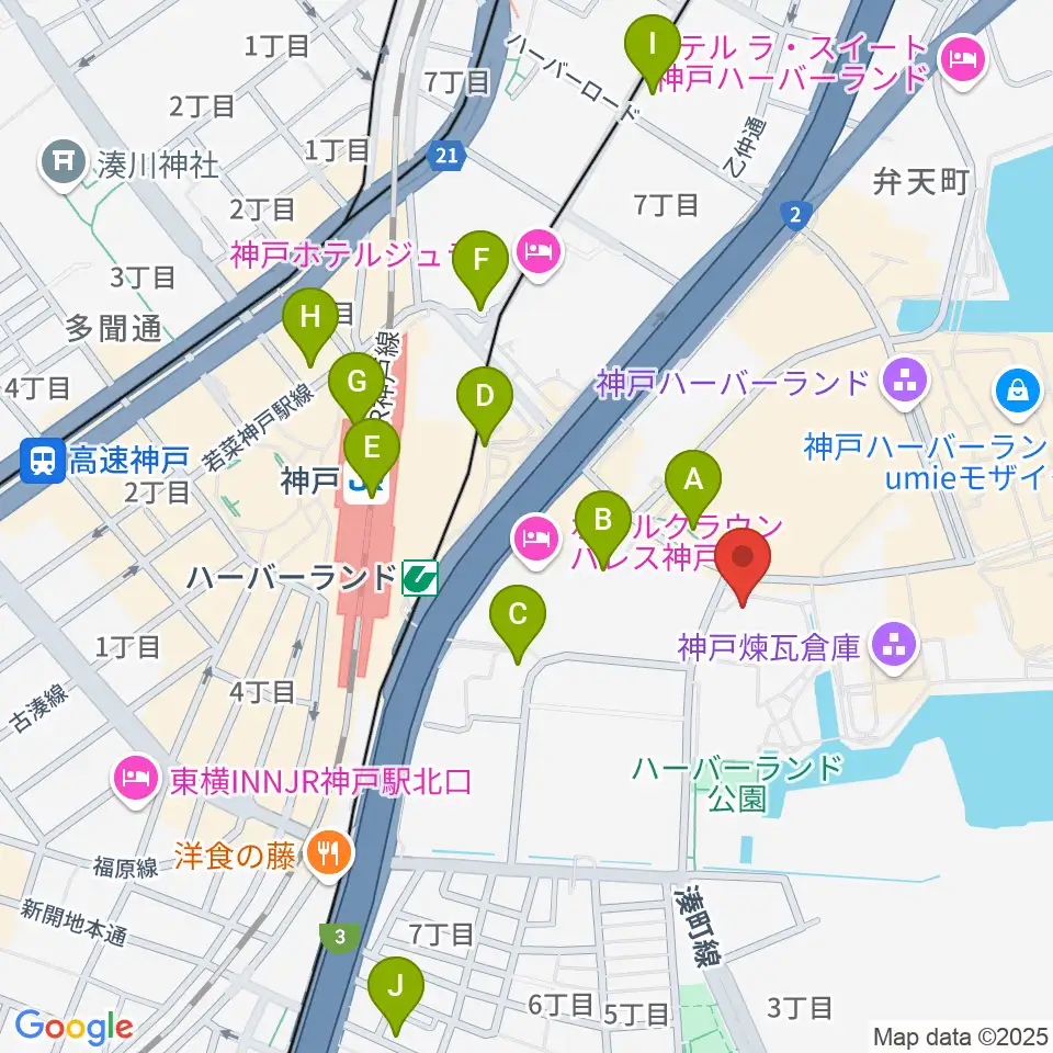 神戸新聞松方ホール周辺のコンビニエンスストア一覧地図
