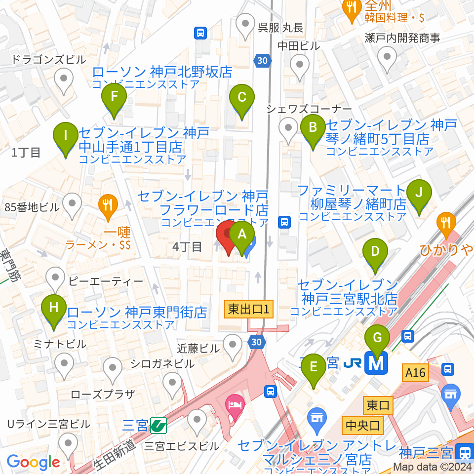 神戸BLUEPORT周辺のコンビニエンスストア一覧地図