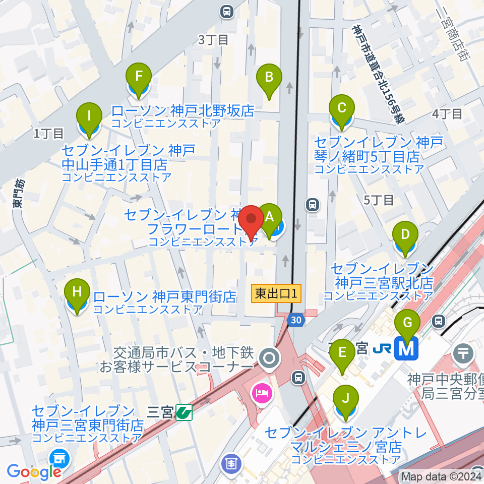 神戸BLUEPORT周辺のコンビニエンスストア一覧地図