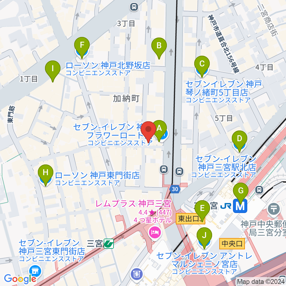 神戸BLUEPORT周辺のコンビニエンスストア一覧地図