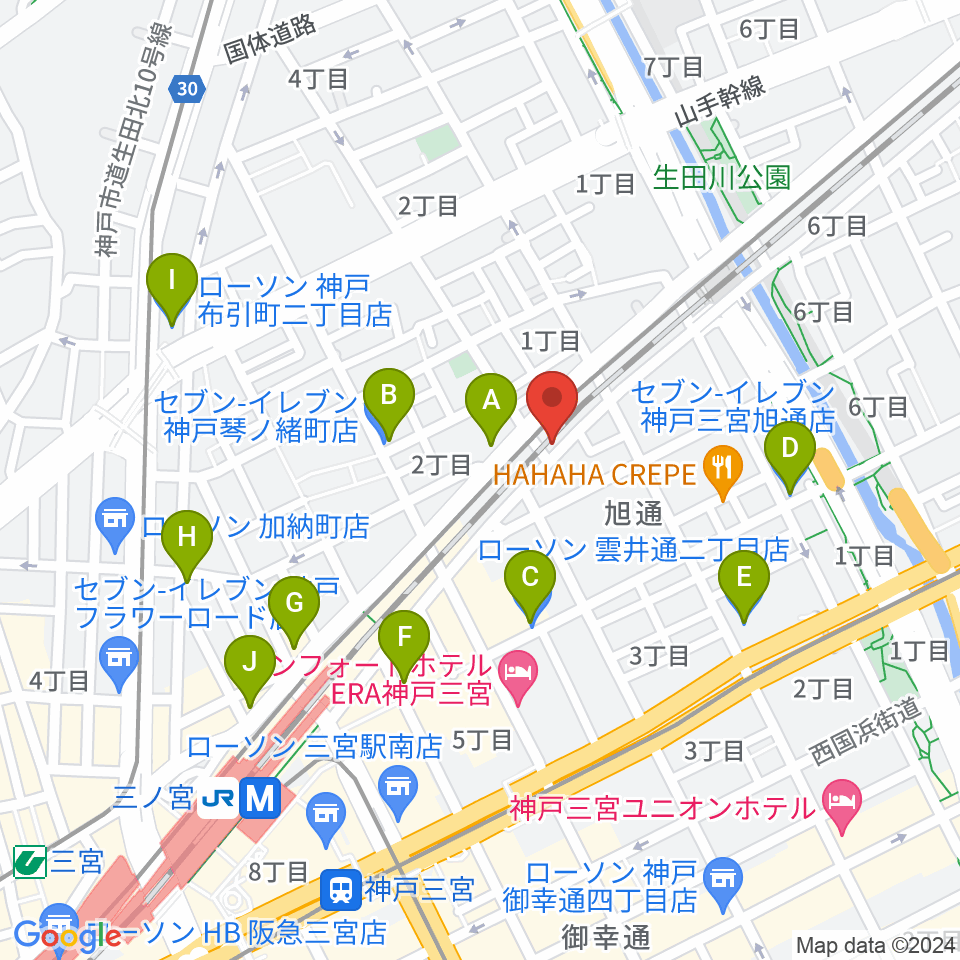 神戸108周辺のコンビニエンスストア一覧地図