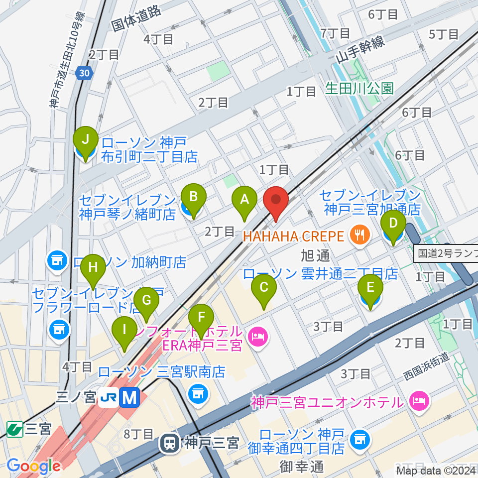 神戸108周辺のコンビニエンスストア一覧地図