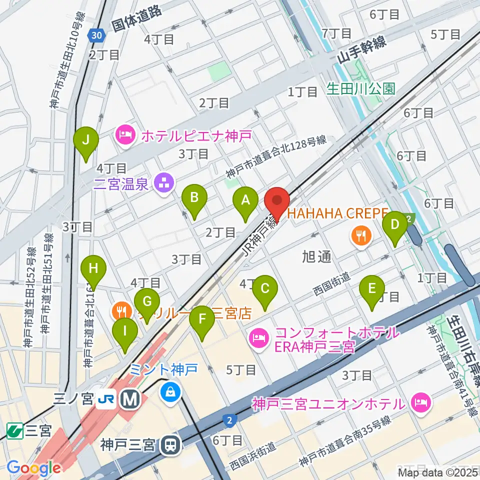 神戸108周辺のコンビニエンスストア一覧地図