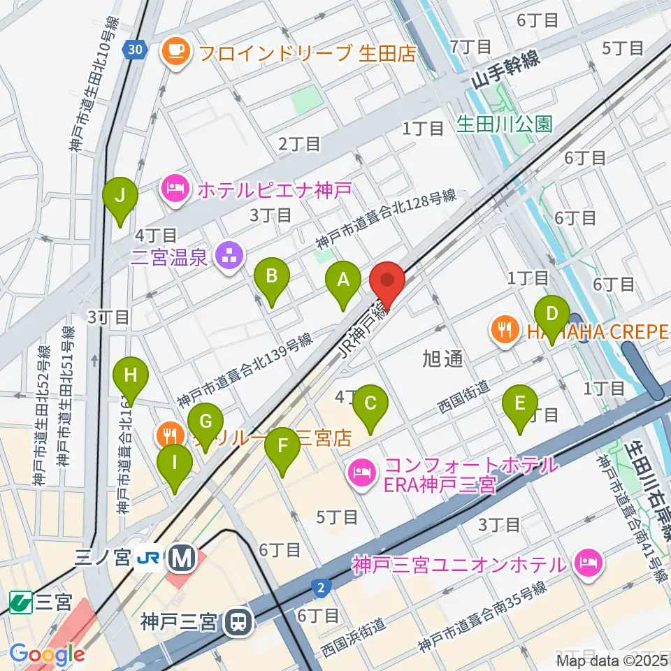 神戸108周辺のコンビニエンスストア一覧地図