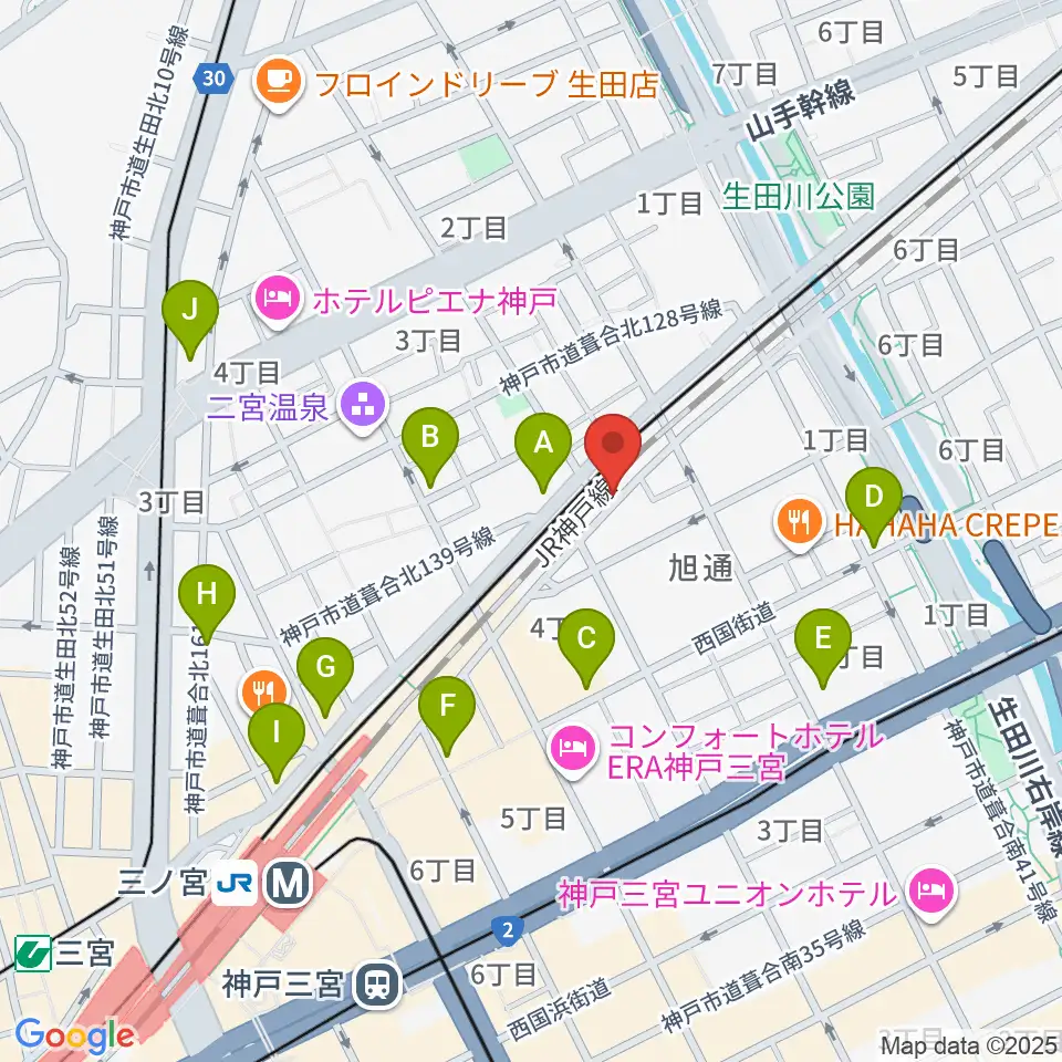 神戸108周辺のコンビニエンスストア一覧地図
