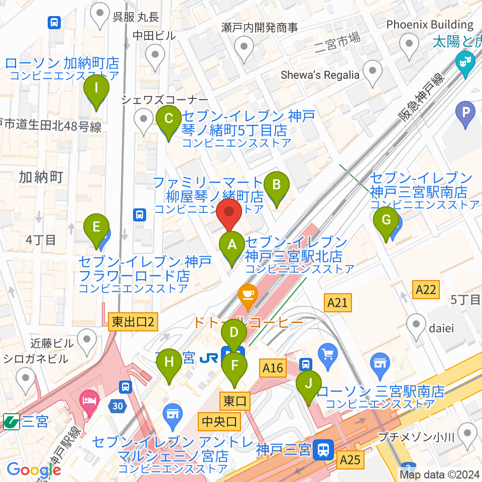 神戸グレートブルー周辺のコンビニエンスストア一覧地図