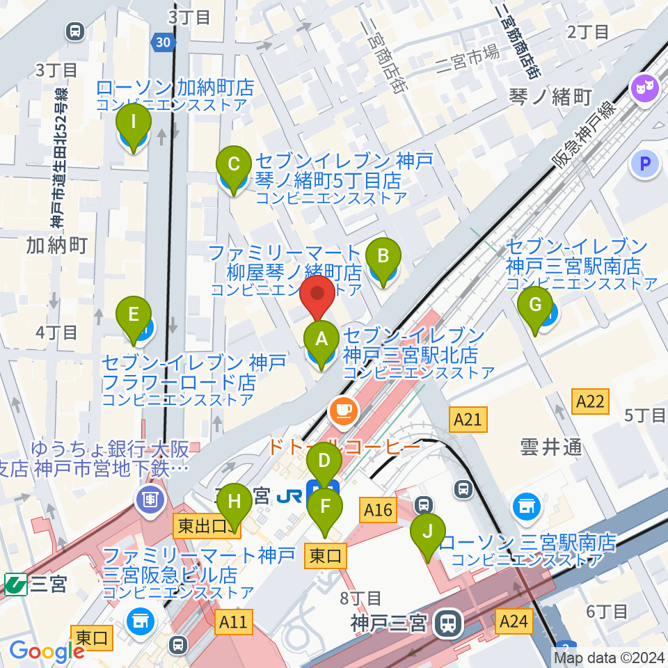 神戸グレートブルー周辺のコンビニエンスストア一覧地図