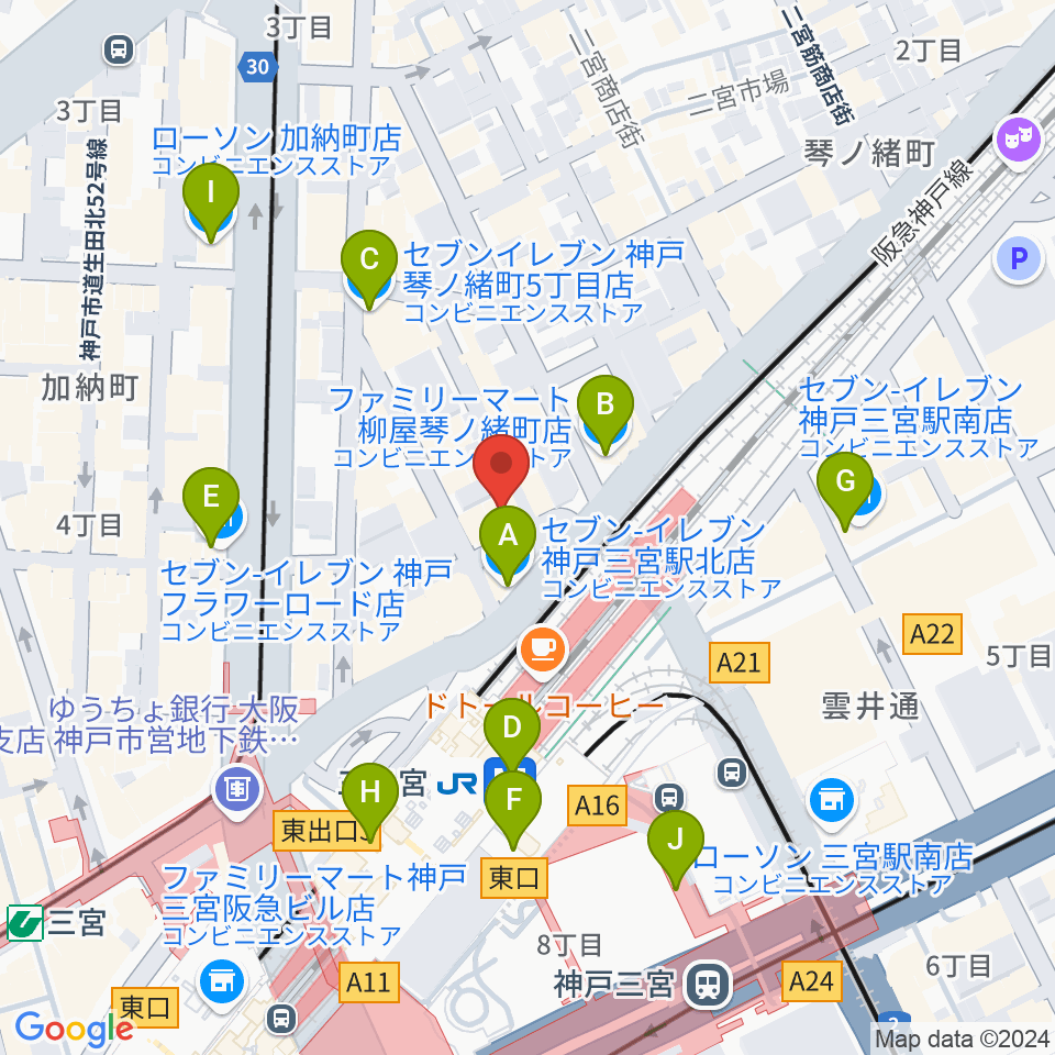 神戸グレートブルー周辺のコンビニエンスストア一覧地図