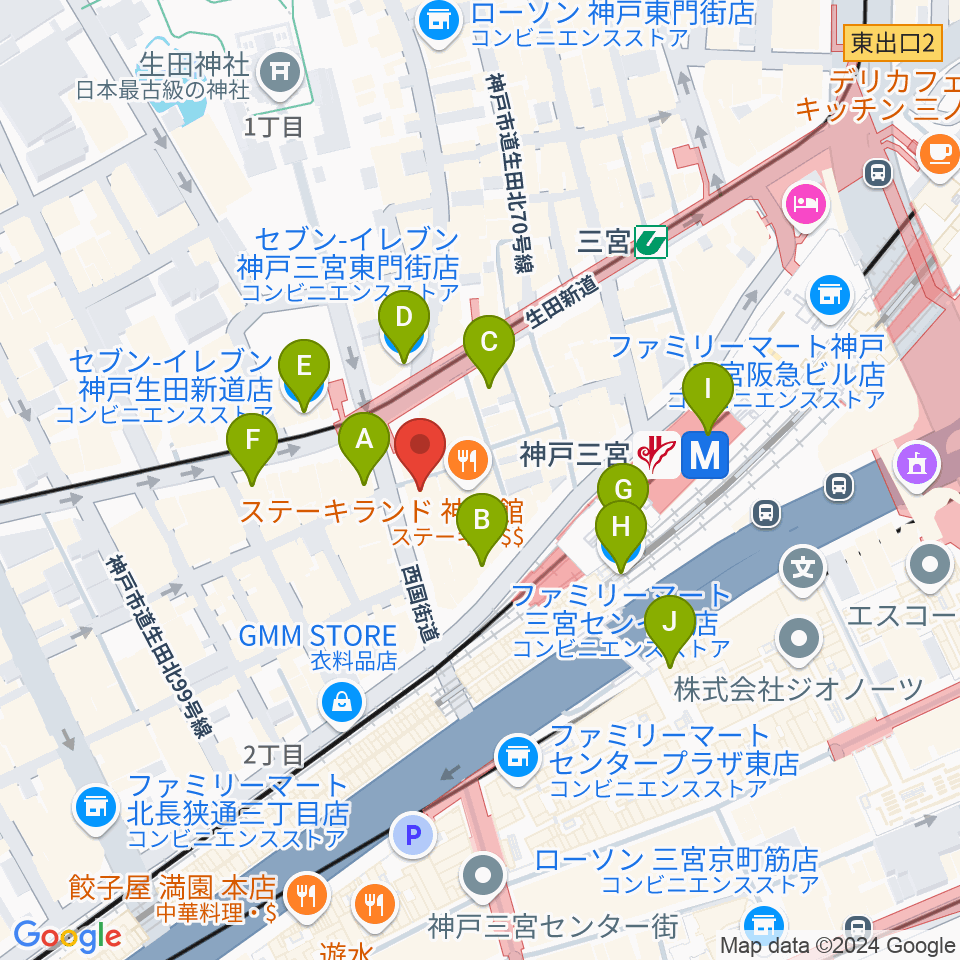 JazzBarグッドマン周辺のコンビニエンスストア一覧地図