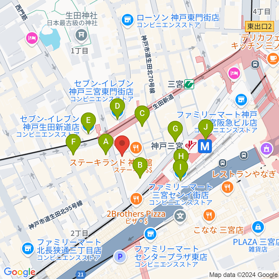 JazzBarグッドマン周辺のコンビニエンスストア一覧地図