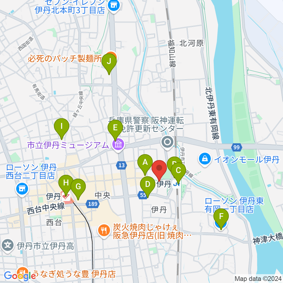 伊丹STAGE周辺のコンビニエンスストア一覧地図