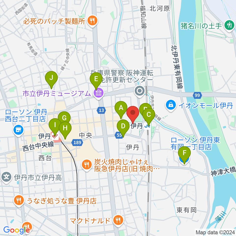 伊丹STAGE周辺のコンビニエンスストア一覧地図