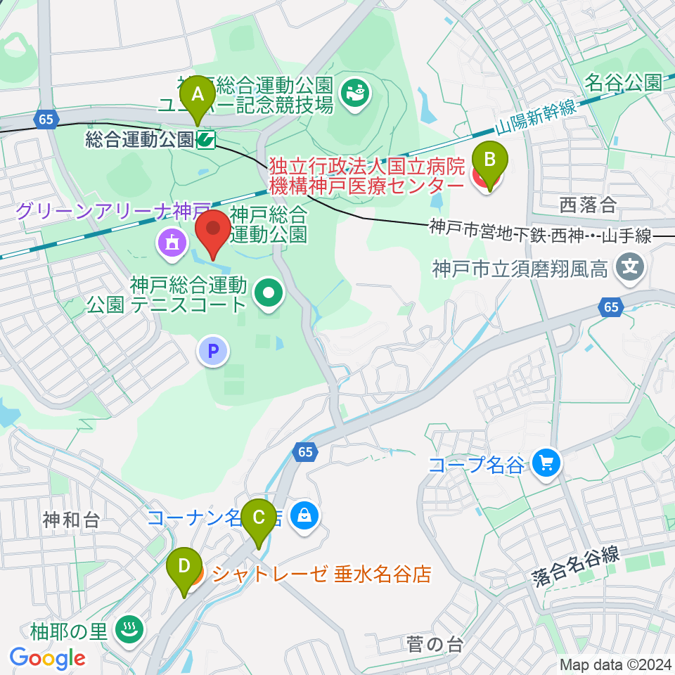 神戸総合運動公園 野外ステージ周辺のコンビニエンスストア一覧地図