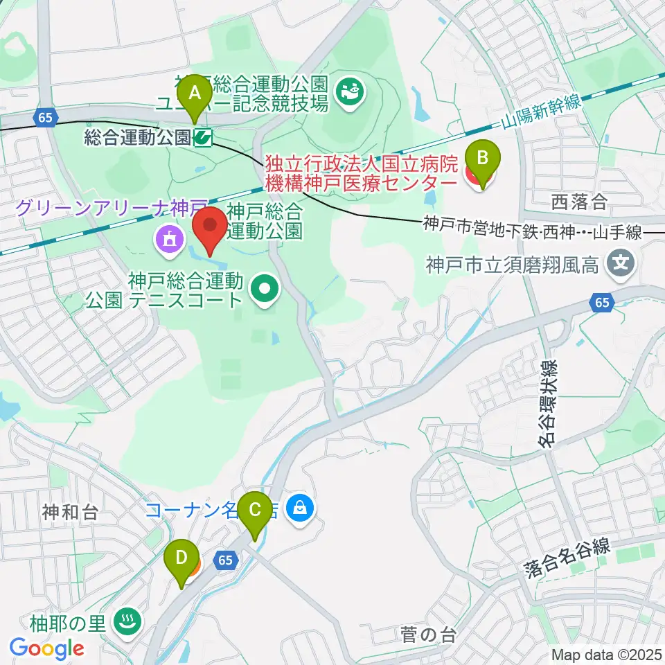 神戸総合運動公園 野外ステージ周辺のコンビニエンスストア一覧地図