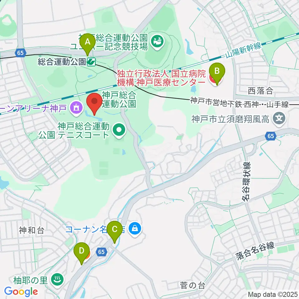 神戸総合運動公園 野外ステージ周辺のコンビニエンスストア一覧地図